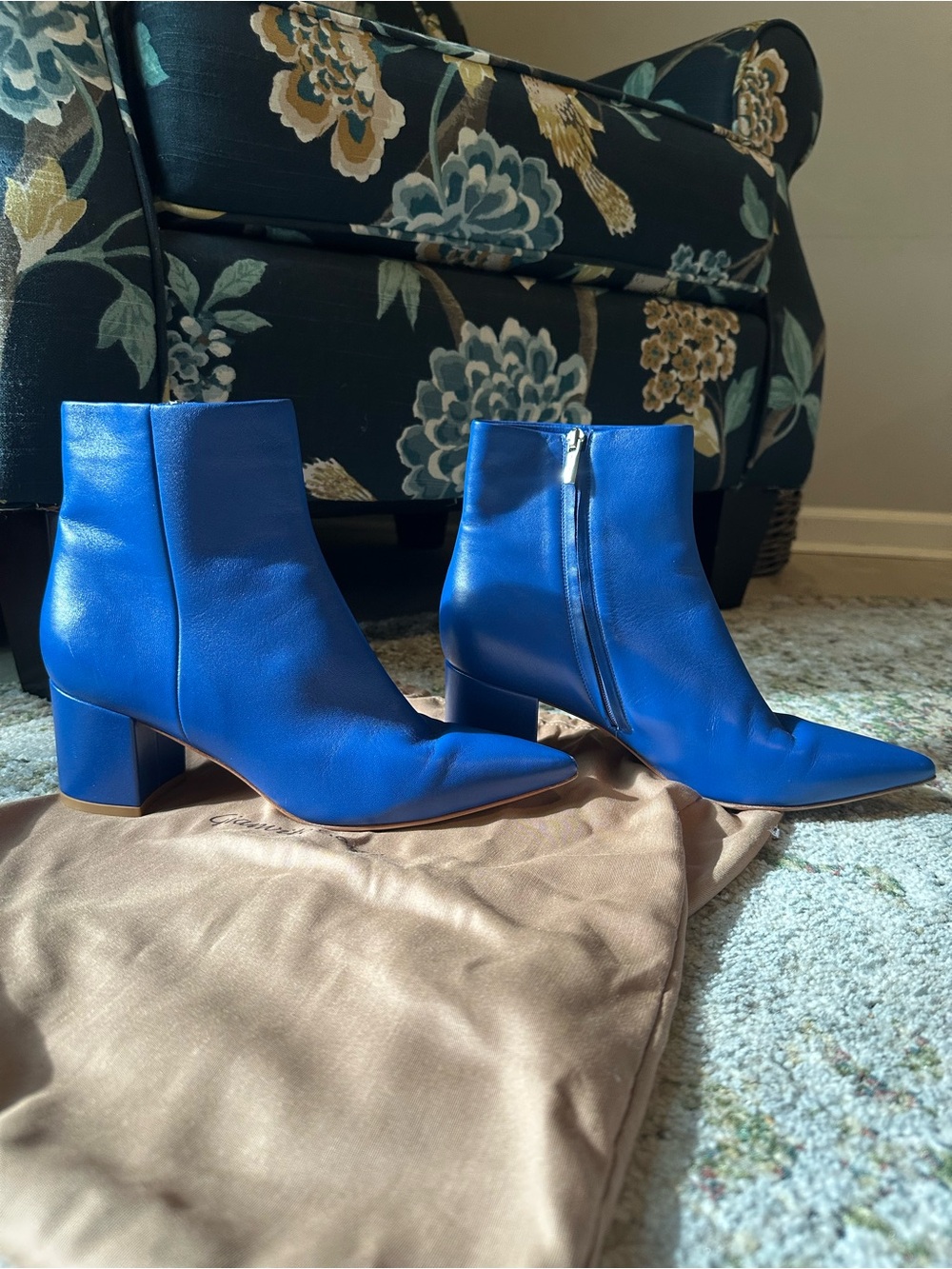 Gianvito Rossi Royal Blue Leather Ankle Boots - Picture 2 of 6